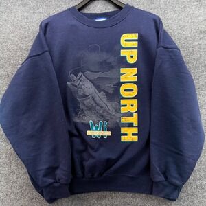 Franklin Vintage Fishing Graphic Sweatshirt Men's Blue "Up North" Pullover